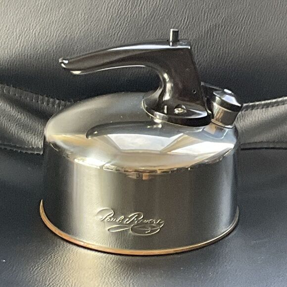 Paul Revere Signature Vintage Small 1 QT Whistling Tea Pot Kettle Copper Bottom - Picture 3 of 15